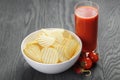 Rippled organic chips in white bowl wit tomato Royalty Free Stock Photo
