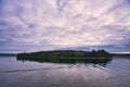 The ripples left by the cruise ship sailing across the lake. Tranquil beauty. Royalty Free Stock Photo