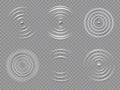 Ripples top view. Realistic water concentric circles and liquid circular waves. Round sound wave splash effects. 3d drop Royalty Free Stock Photo