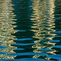 Rippling water surface with reflections of buildings, creating abstract patterns and waves. The Royalty Free Stock Photo