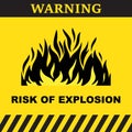 Yelow warning sign with flames and the text risk of explosion Royalty Free Stock Photo