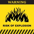 Yelow warning sign with flames and the text risk of explosion