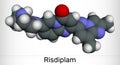 Risdiplam, RG7916, C22H23N7O molecule. It is an experimental drug for treatment spinal muscular atrophy, SMA. Molecular model