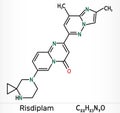 Risdiplam, RG7916, C22H23N7O molecule. It is an experimental drug for treatment spinal muscular atrophy, SMA. Skeletal chemical