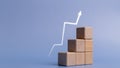 Rise arrow on wooden cube blocks, graph chart steps, profit, benefit, income, business growth process, technology trend, economic