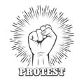 Rised Clenched Fist with Wording Protest Emblem