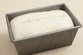 Risen bread dough in a tin Royalty Free Stock Photo