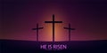 He is Risen. Celebrate the savior. Easter Church banner with cross, christian motive. Vector illustration.