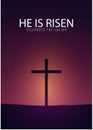 He is Risen. Celebrate the savior. Easter Church banner with cross, christian motive. Vector illustration.