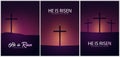 He is Risen. Celebrate the savior. Set of Easter Church posters with cross, christian motive. Vector illustration. Royalty Free Stock Photo