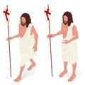 Risen Jesus standing, front and side view. Isometric vector illustration.