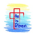 He is risen - motivational quote lettering, religious poster. Print for poster, prayer book, church leaflet,