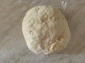 Risen or Proved Yeast Dough top view. Dough and Flour. Royalty Free Stock Photo
