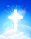 He is risen, religious card with shining cross