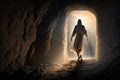 Risen Savior: Digital Art Illustration of Resurrected Jesus Christ Emerging from His Tomb at Dawn