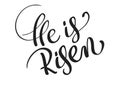 He is risen text isolated on white background. calligraphy and lettering