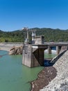 The riser and gates of the Hills Creek Dam at Oakridge, Oregon, USA