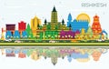 Rishikesh India City Skyline with Color Buildings, Blue Sky and Reflections. Vector Illustration. Rishikesh Cityscape with