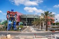 Rishon Lezion, Israel - September 25, 2023: Huge plastic sculpture of a transforming robot in front of an entertainment