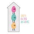 Risible, funny, chierfull easter eggs standing on each other at home. Concept vector illustration with lettering Happy Royalty Free Stock Photo