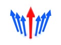 Rising blue arrows with red arrow in center. Royalty Free Stock Photo