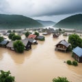 Rising A Catastrophic Event and the Race to Save a Flooded When Nature Devastation and Recovery in a Flooded Village Royalty Free Stock Photo