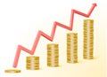 Rising chart with gold coins. Royalty Free Stock Photo