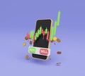 Rising chart with a smartphone and buy and sell buttons