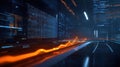 Digital abstract data streams and stock market graph with glowing orange line, futuristic technology concept Royalty Free Stock Photo
