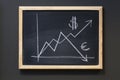 Rising Dollar vs. Euro Value on blackboard. Royalty Free Stock Photo