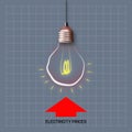 Rising electricity prices. A light bulb and a graph with an up arrow on a gray background. Copy space. World crisis. Business