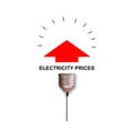 Rising electricity prices. A light bulb and a graph with an up arrow, isolated on a white background. Icon. World crisis. Business