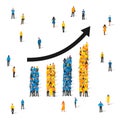 A rising and falling chart of people in colored clothes. Business data design elements for web, report, presentation, financial Royalty Free Stock Photo