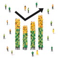 A rising and falling chart of people in colored clothes. Business data design elements for web, report, presentation, financial Royalty Free Stock Photo