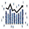 A rising and falling chart of people in colored clothes. Business data design elements for web, report, presentation, financial Royalty Free Stock Photo