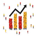 A rising and falling chart of people in colored clothes. Business data design elements for web, report, presentation, financial Royalty Free Stock Photo