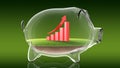 Rising financial graph inside transparent piggy bank. 3d rendering