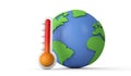 Rising global temperatures. Earth model with a thermometer. 3D Render