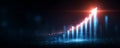 Rising glowing blue bar chart with bright red light on top symbolizing growth and success in digital data visualization Royalty Free Stock Photo