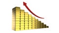Rising gold prices concept. Red arrow above gold ingots. 3D-rendering Royalty Free Stock Photo