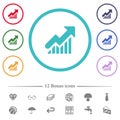 Rising graph flat color icons in circle shape outlines Royalty Free Stock Photo