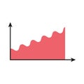 Rising graph icon. Pink data shape. Vector growth design. Arrow axis contrast.