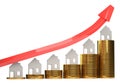 Rising house prices 3D illustration Royalty Free Stock Photo