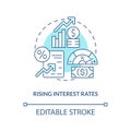 Rising interest rates turquoise concept icon