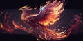 Rising Phoenix in flames. Abstract bird flying from the fire and ashes. Royalty Free Stock Photo