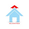 Rising property prices. Icon of house, and arrow up, isolated on a white background. Copy space. World crisis. Business Royalty Free Stock Photo