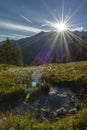 The rising sun in the Austrian Alps Royalty Free Stock Photo