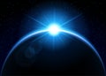 Rising sun behind the planet - blue Royalty Free Stock Photo