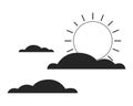 Rising sun clouds flat monochrome isolated conceptual clipart