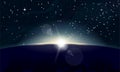 Rising Sun on the Earth and stars Royalty Free Stock Photo